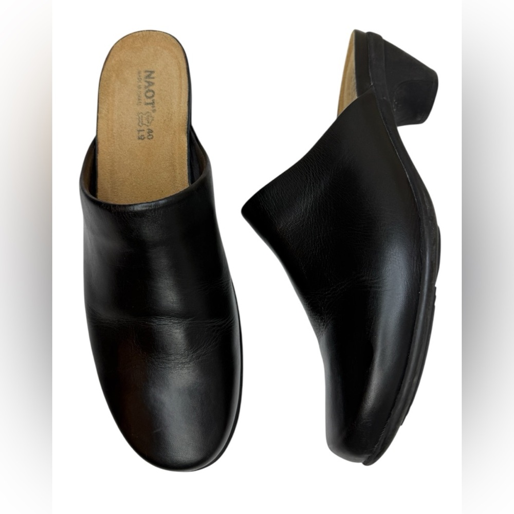 Naot Black Raven Pioneer Leather Slide Mules Sz 9